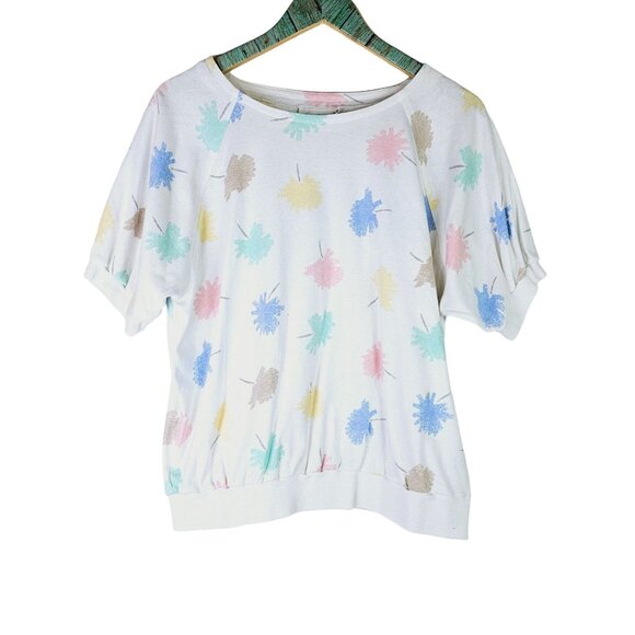 Vintage 70's Lady Devon Pastel Leaf Splotch Short Waisted Top, Sz 1X - Picture 1 of 5